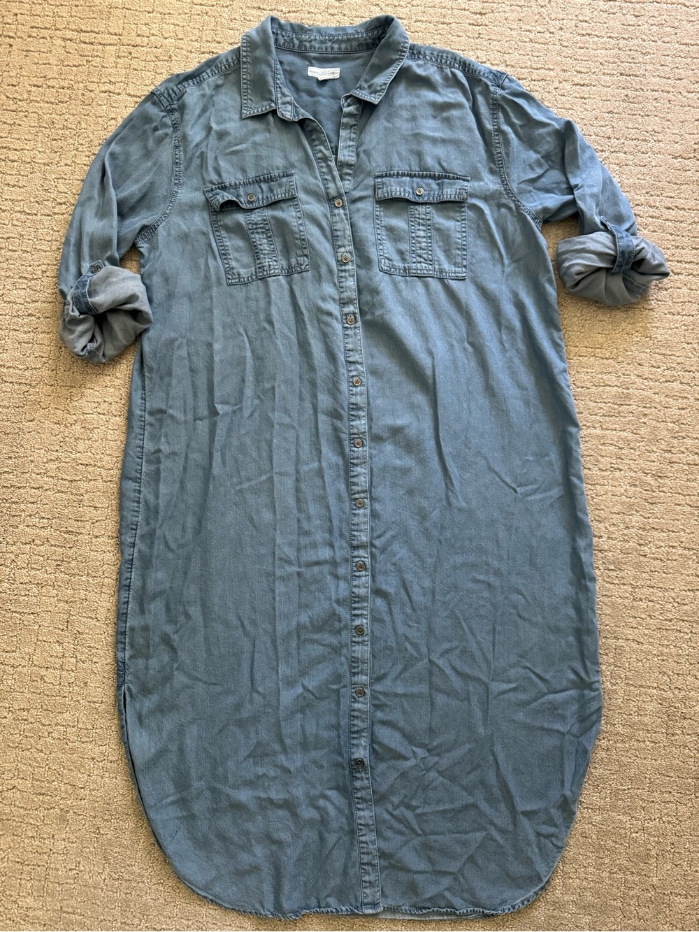 Westbound Light Blue Chambray Shirt Midi Dress Roll Sleeve Size L Button-front